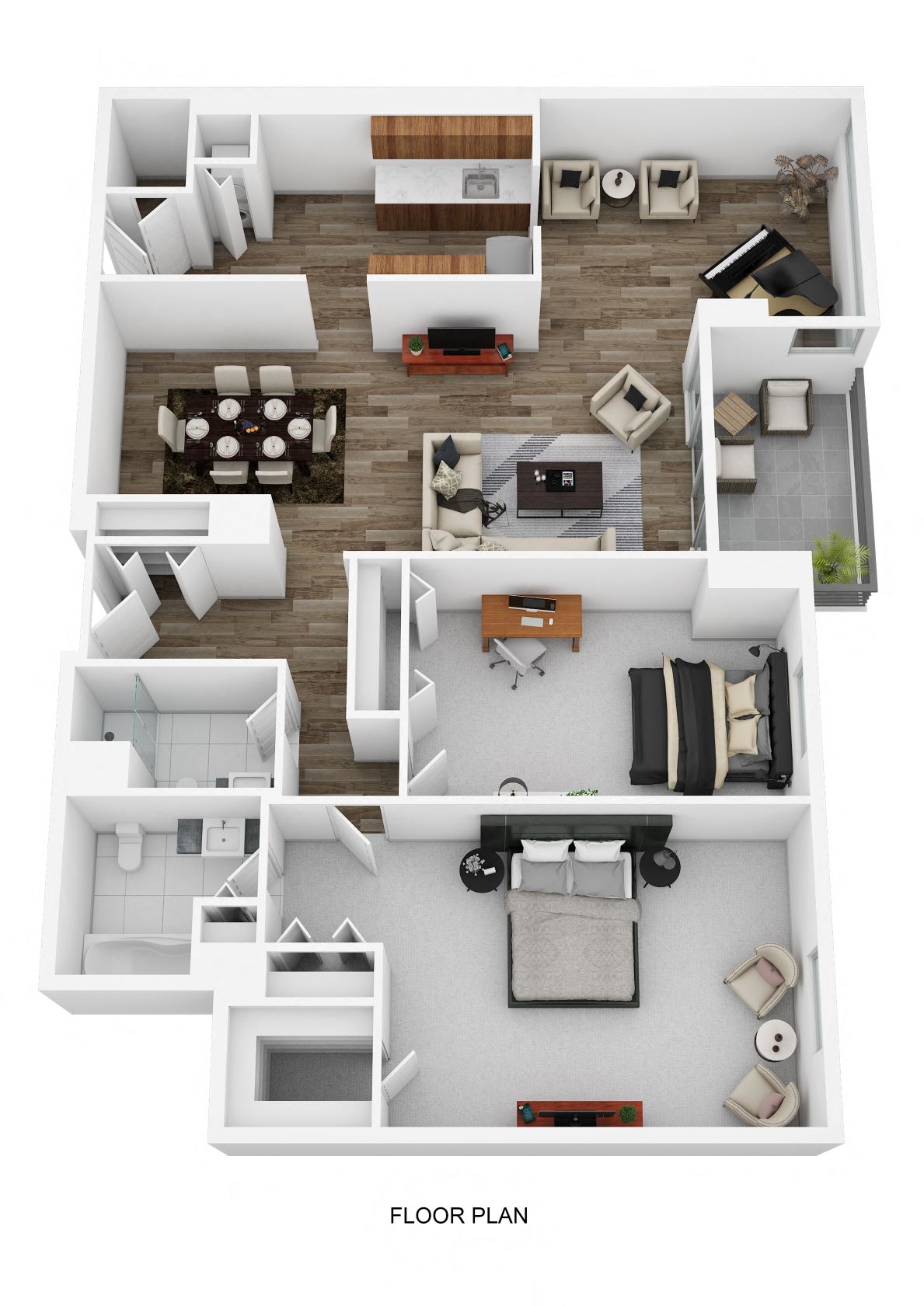 Floor plan for 2 beds, 2 baths, 1995 sqft